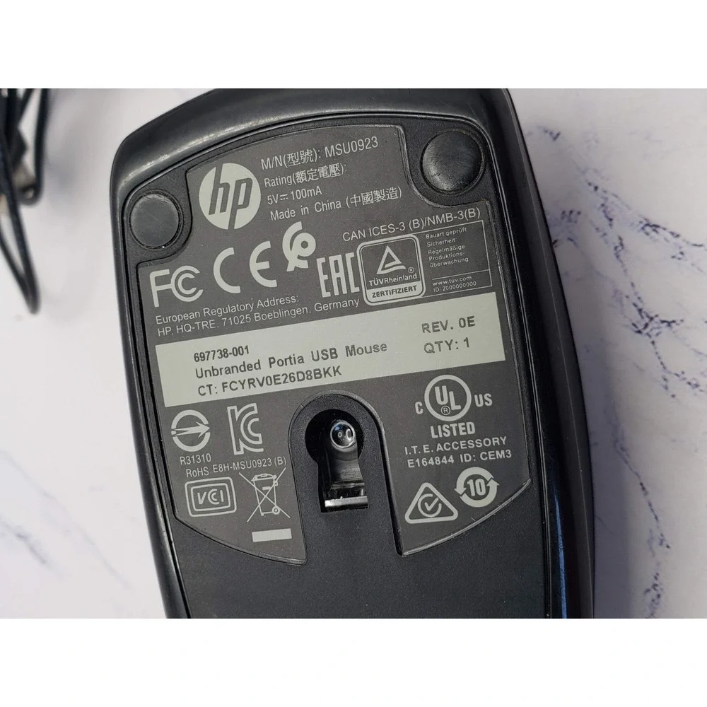 Genuine HP MSU0923 USB Wired Optical Mouse 697738-001 Black Tested